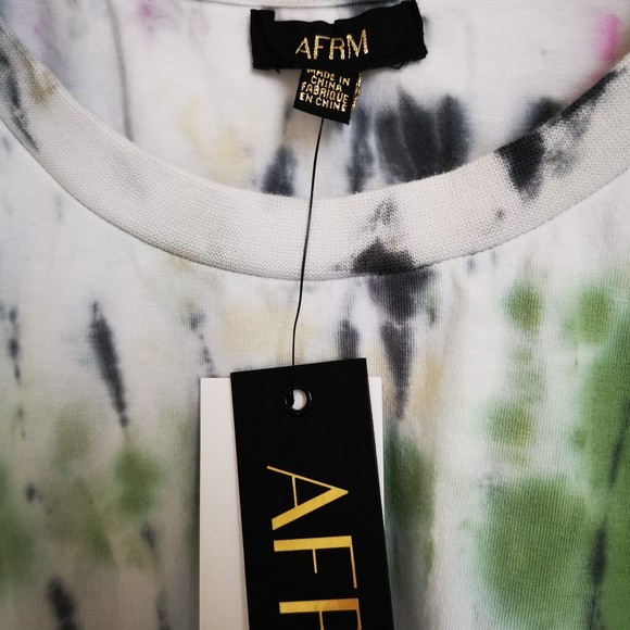 AFRM Billie Side Ruched Crop Tank Blanc No Logo New Watercolor Shoulderpad XL - Picture 4 of 4